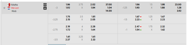 Bảng kèo mới nhất trận Malta vs Hà Lan